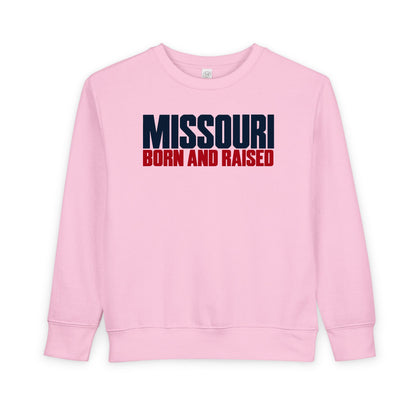 Missouri Born and Raised Modern Streetwear Unisex Toddler Sweatshirt Graphic