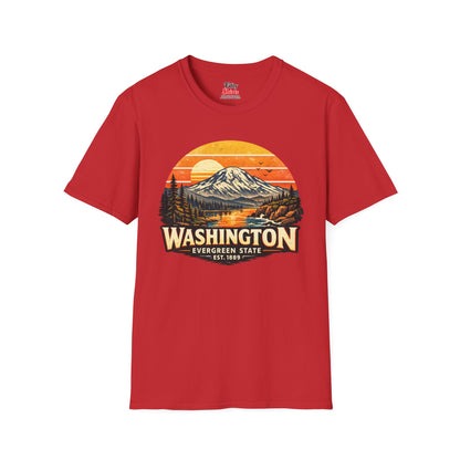 Washington Mountain Sunset Unisex Softstyle T Shirt State Pride Graphic Tee Collections FS03
