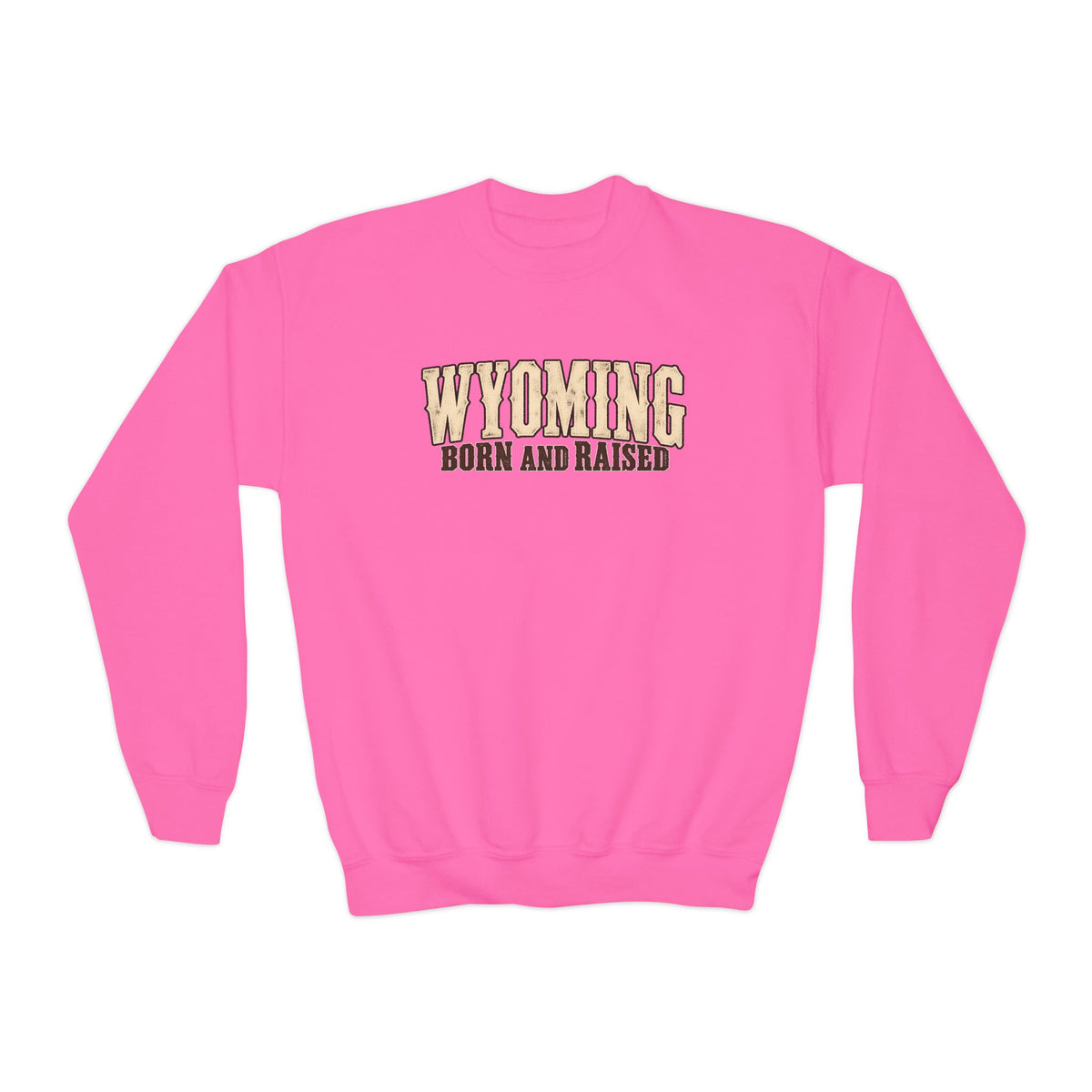 Wyoming Born and Raised Classic Western Unisex Youth Crewneck Sweatshirt Graphic
