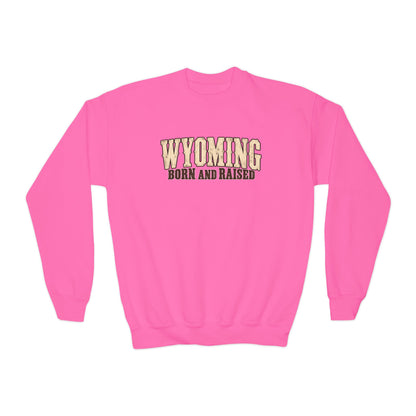 Wyoming Born and Raised Classic Western Unisex Youth Crewneck Sweatshirt Graphic