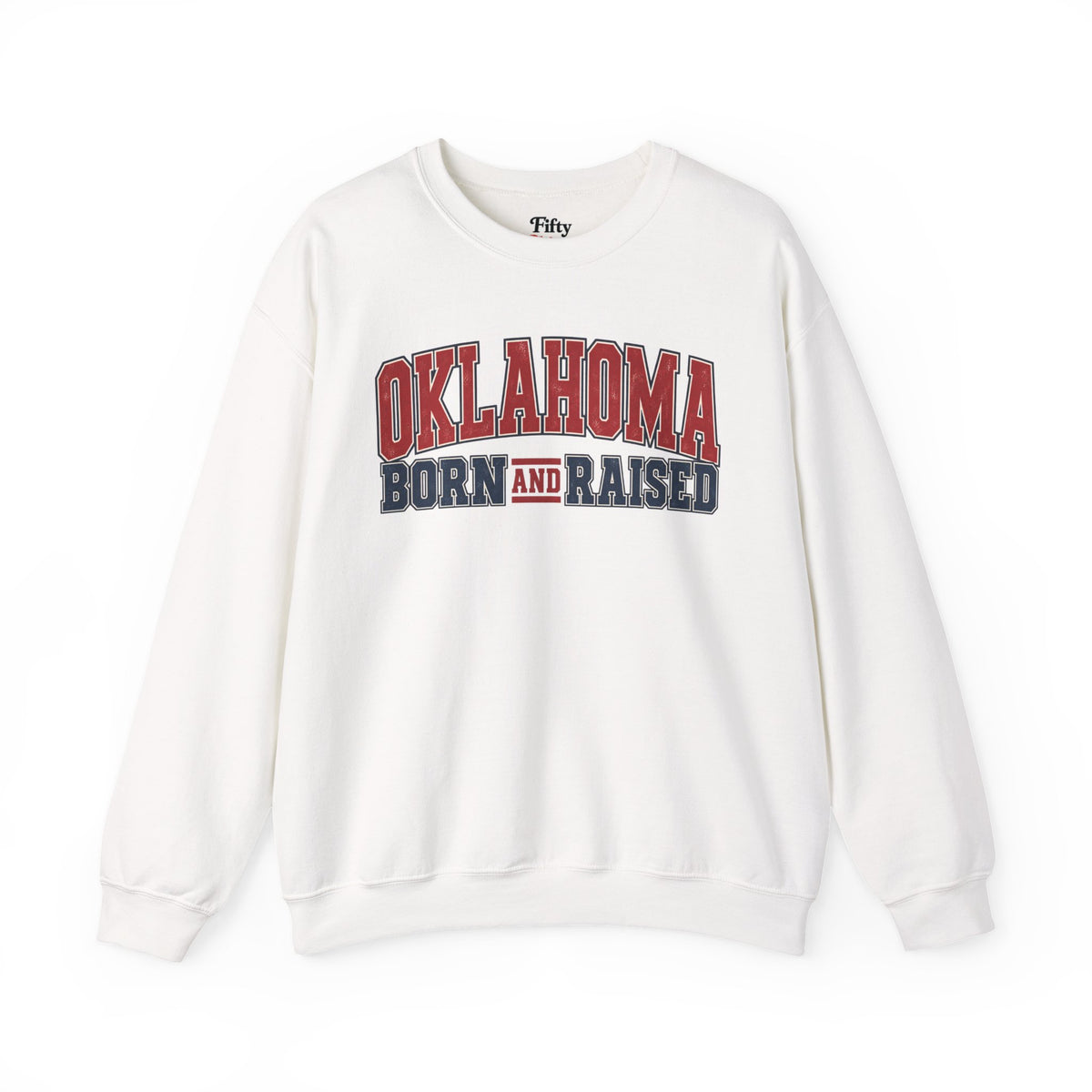 Oklahoma Born and Raised Unisex Crewneck Sweatshirt State Name Graphic