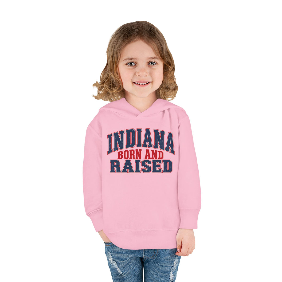Indiana Born and Raised Bold Hometown Pride Unisex Toddler Pullover Fleece Hoodie