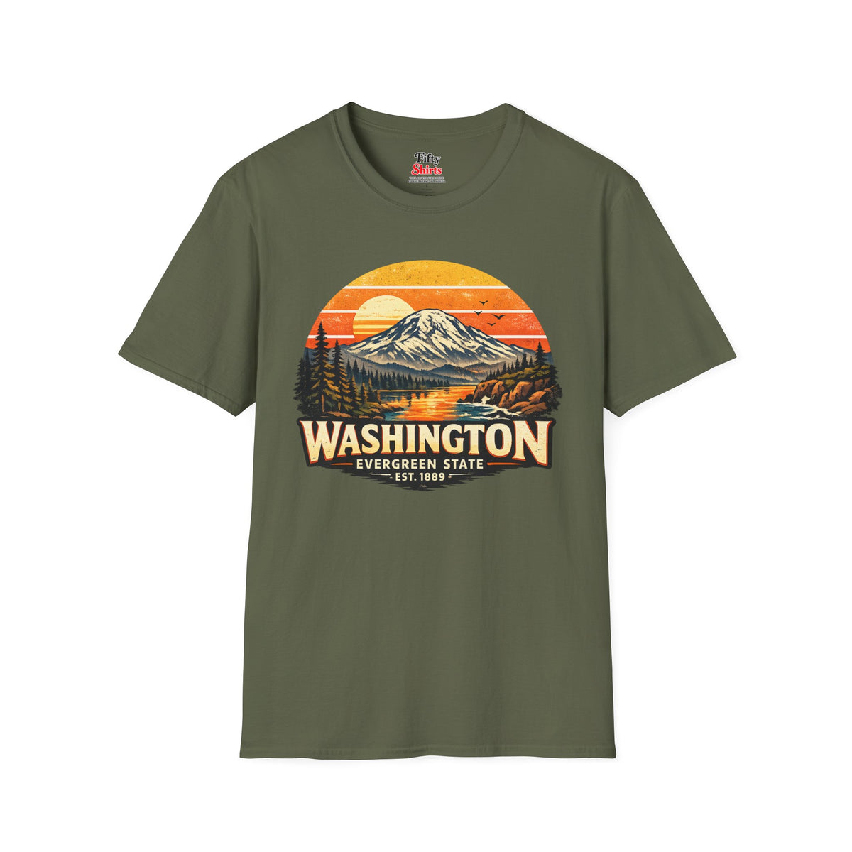 Washington Mountain Sunset Unisex Softstyle T Shirt State Pride Graphic Tee Collections FS03