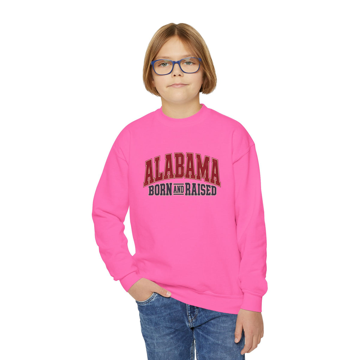Alabama Born and Raised Vintage Athletic Heritage Unisex Youth Crewneck Sweatshirt Graphic