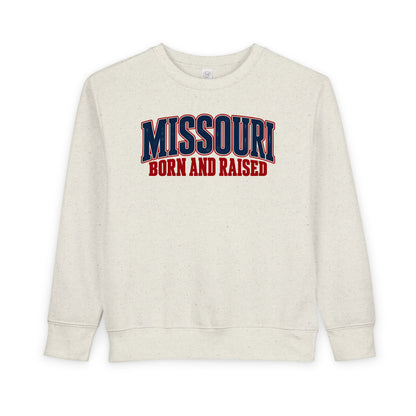 Missouri Born and Raised Vintage Americana Unisex Toddler Sweatshirt Graphic