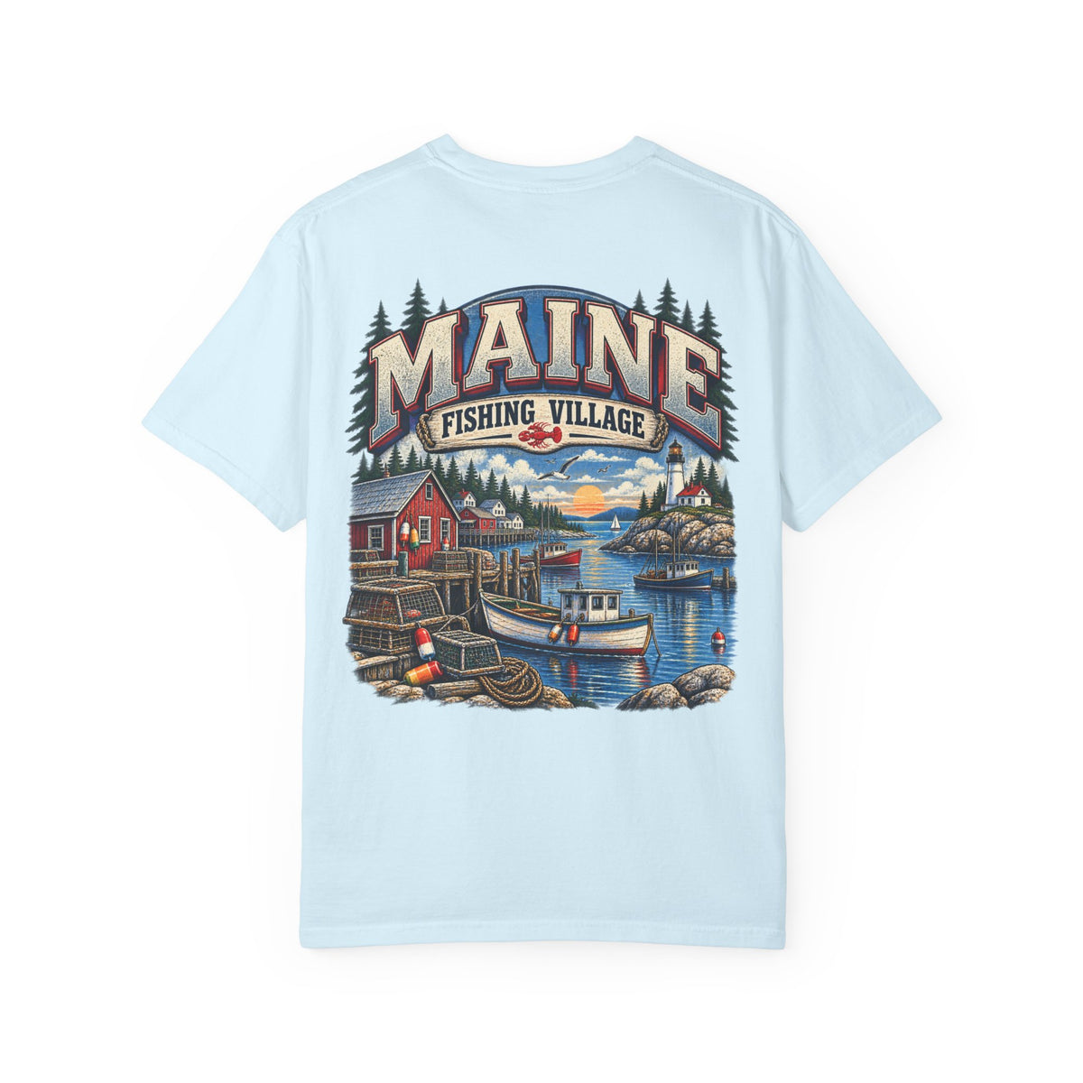 Maine Fishing Village Unisex Comfort Color 1717 Streetwear Graphic Tee