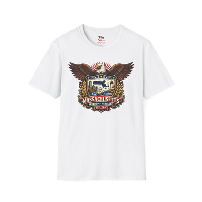 Massachusetts Americana Eagle Unisex Softstyle T Shirt State Pride Graphic Tee Collections FS03
