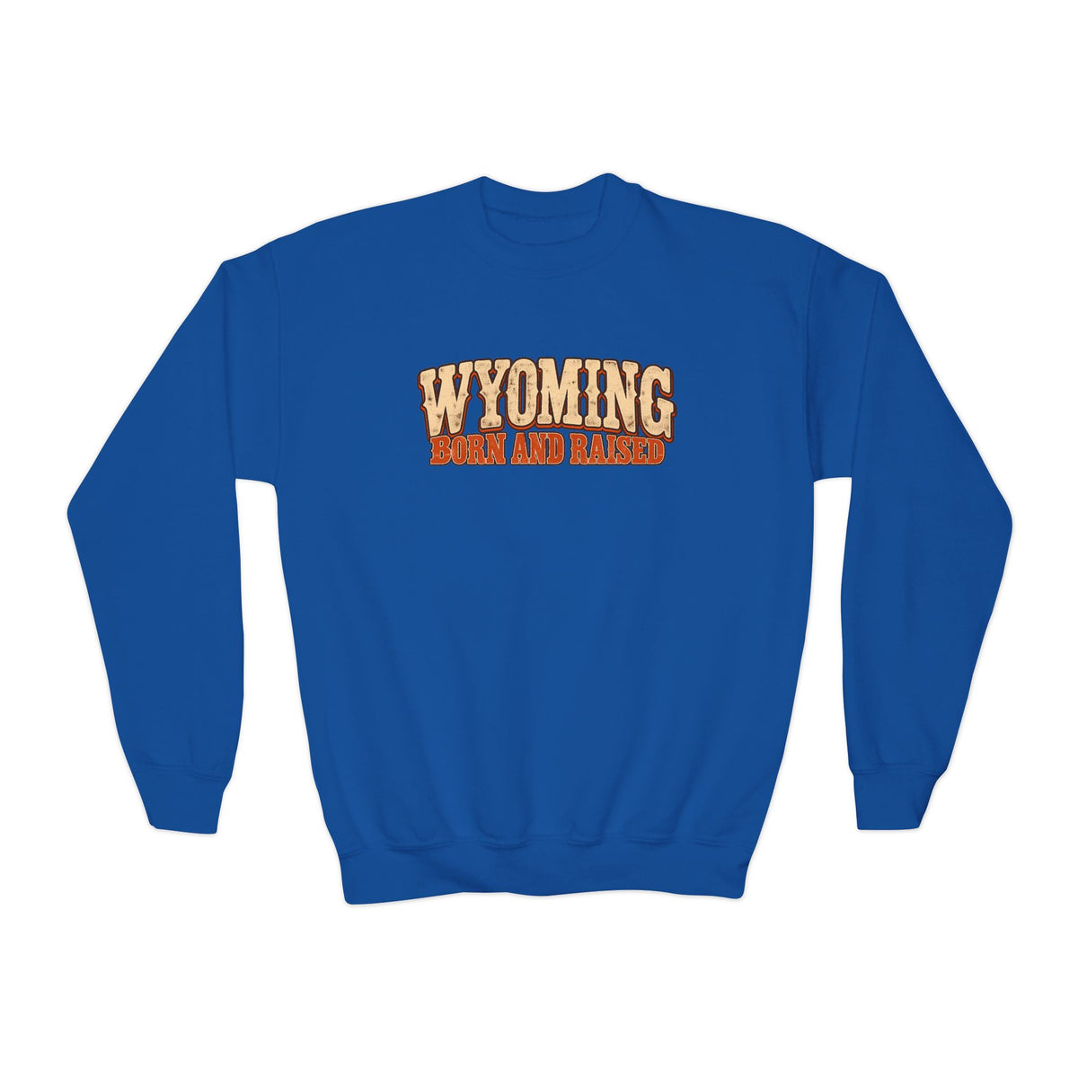 Wyoming Born and Raised Vintage 1970s Western Unisex Youth Crewneck Sweatshirt Graphic