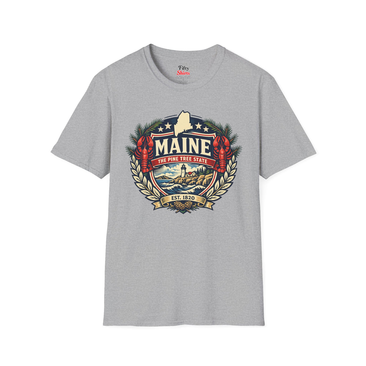 Maine Heritage Badge Unisex Softstyle T Shirt State Pride Graphic Tee Collections FS03