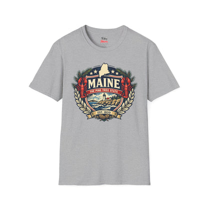 Maine Heritage Badge Unisex Softstyle T Shirt State Pride Graphic Tee Collections FS03