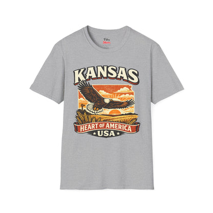 Heart of America Kansas Unisex Softstyle T Shirt State Pride Graphic Tee Collections FS03
