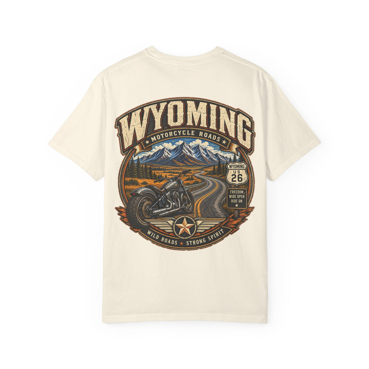 Wyoming Motorcycle Roads Unisex Comfort Color 1717 Streetwear Graphic Tee