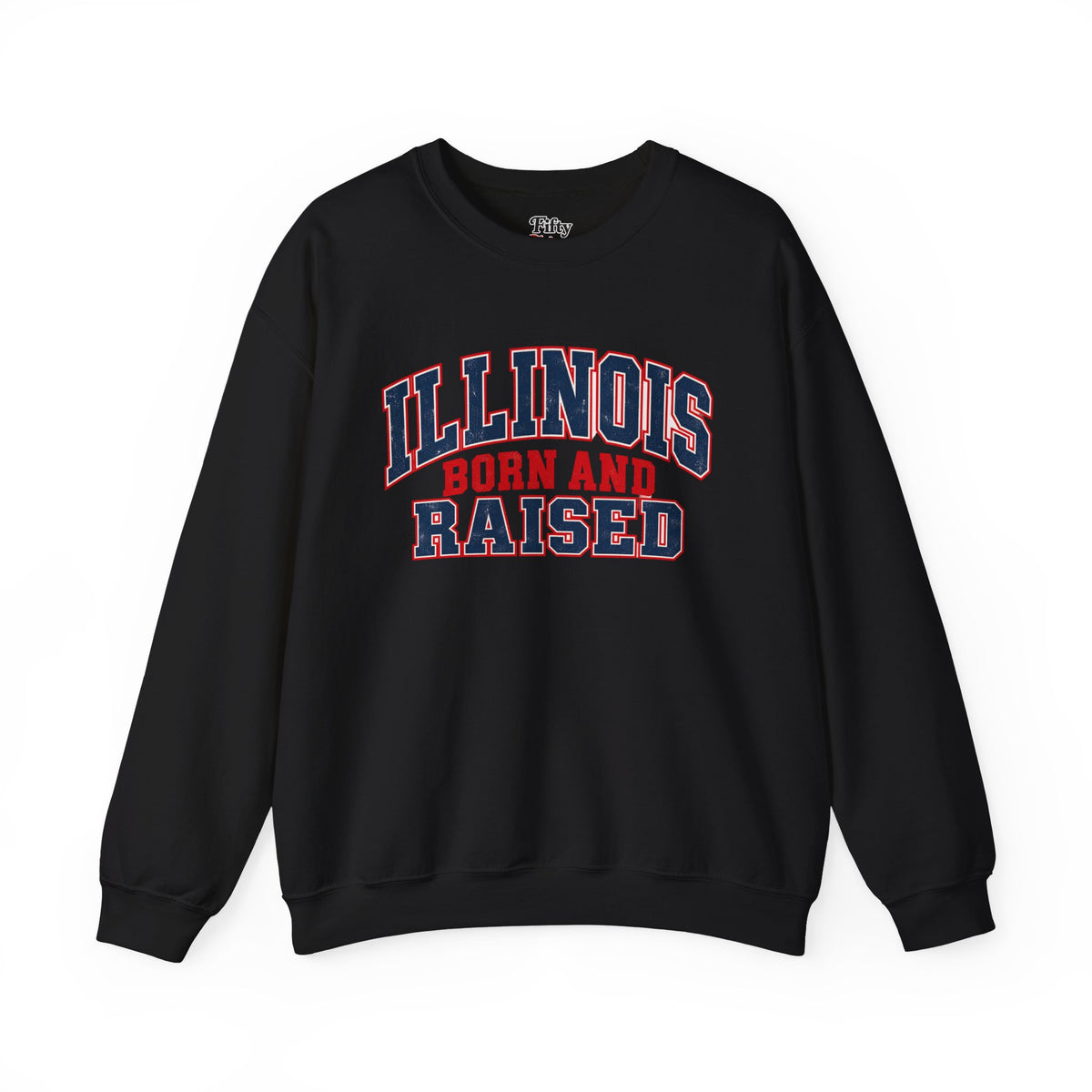 Illinois Born and Raised Vintage Collegiate Unisex Sweatshirt Graphic