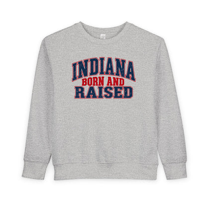 Indiana Born and Raised Bold Hometown Pride Unisex Toddler Sweatshirt