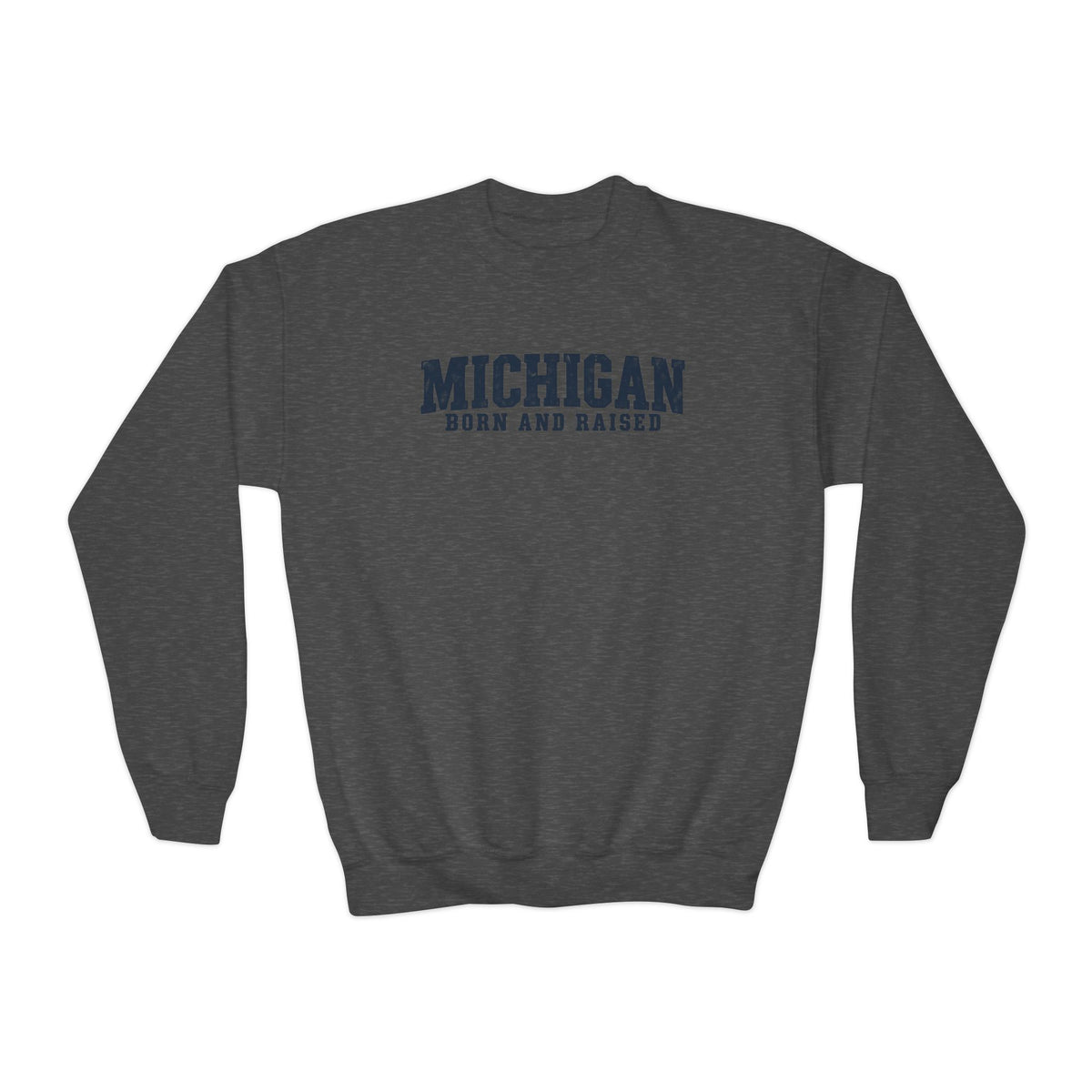 Michigan Born and Raised Rustic Midwest Unisex Youth Crewneck Sweatshirt