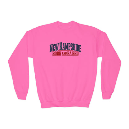 New Hampshire Born and Raised Vintage New England Unisex Youth Crewneck Sweatshirt Graphic