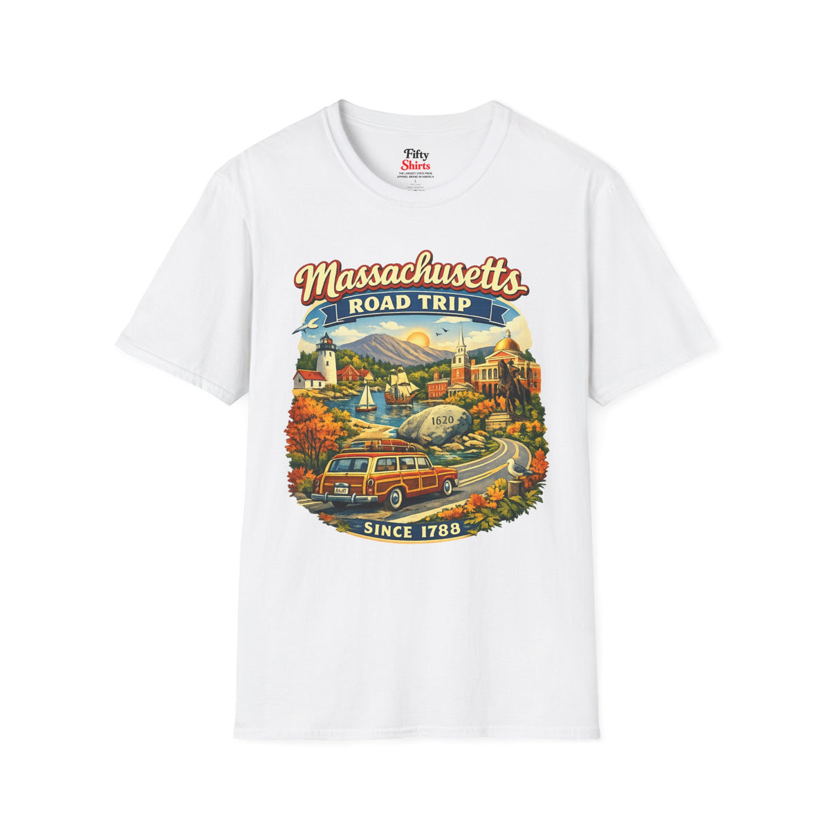 Massachusetts Road Trip Unisex Softstyle T Shirt State Pride Graphic Tee Collections FS03