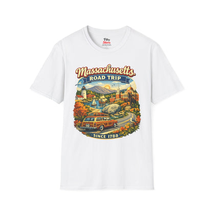 Massachusetts Road Trip Unisex Softstyle T Shirt State Pride Graphic Tee Collections FS03