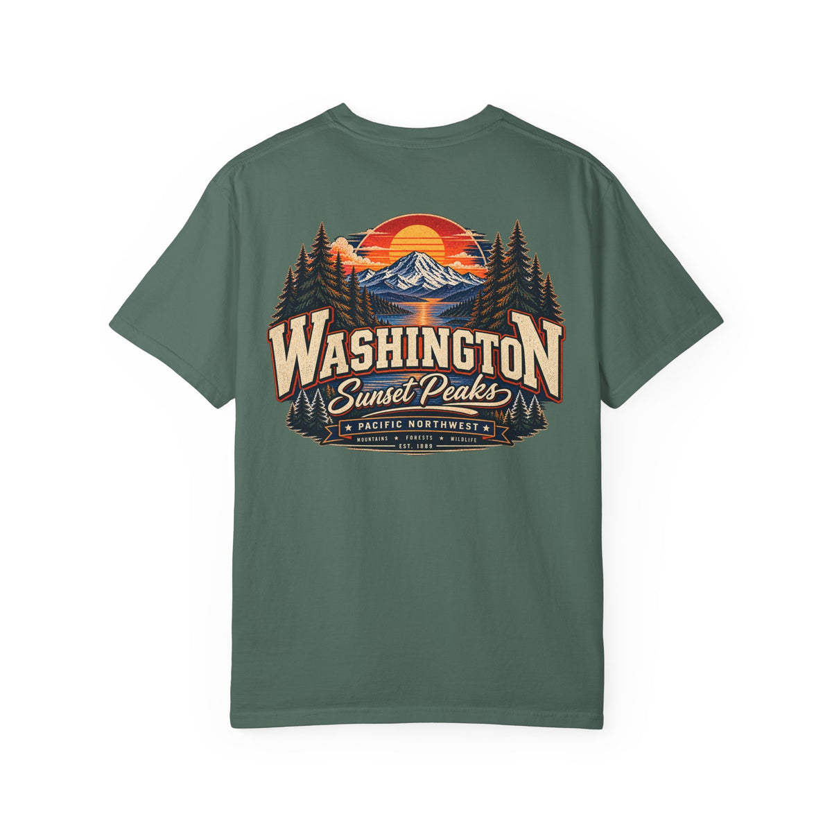 Washington Sunset Peaks Unisex Comfort Color 1717 Streetwear Graphic Tee