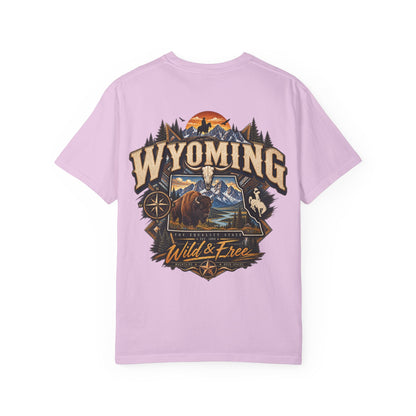Wyoming Wild and Free Unisex Comfort Color 1717 Streetwear Graphic Tee
