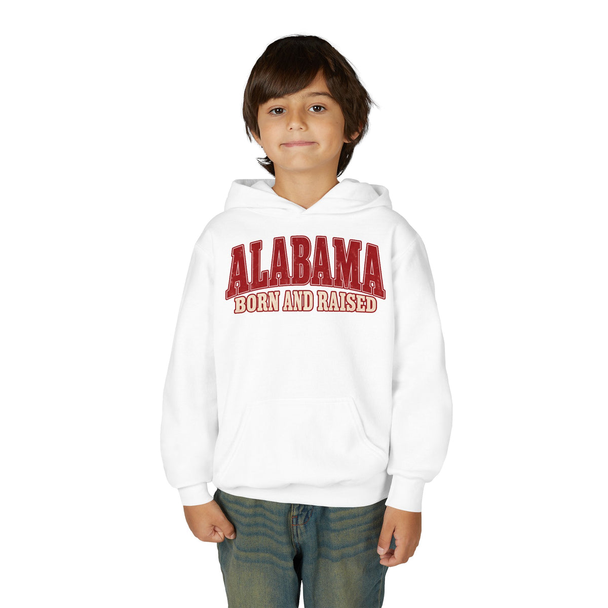 Alabama Born and Raised Classic Southern Heritage Unisex Youth Heavy Blend Hooded Sweatshirt Graphic