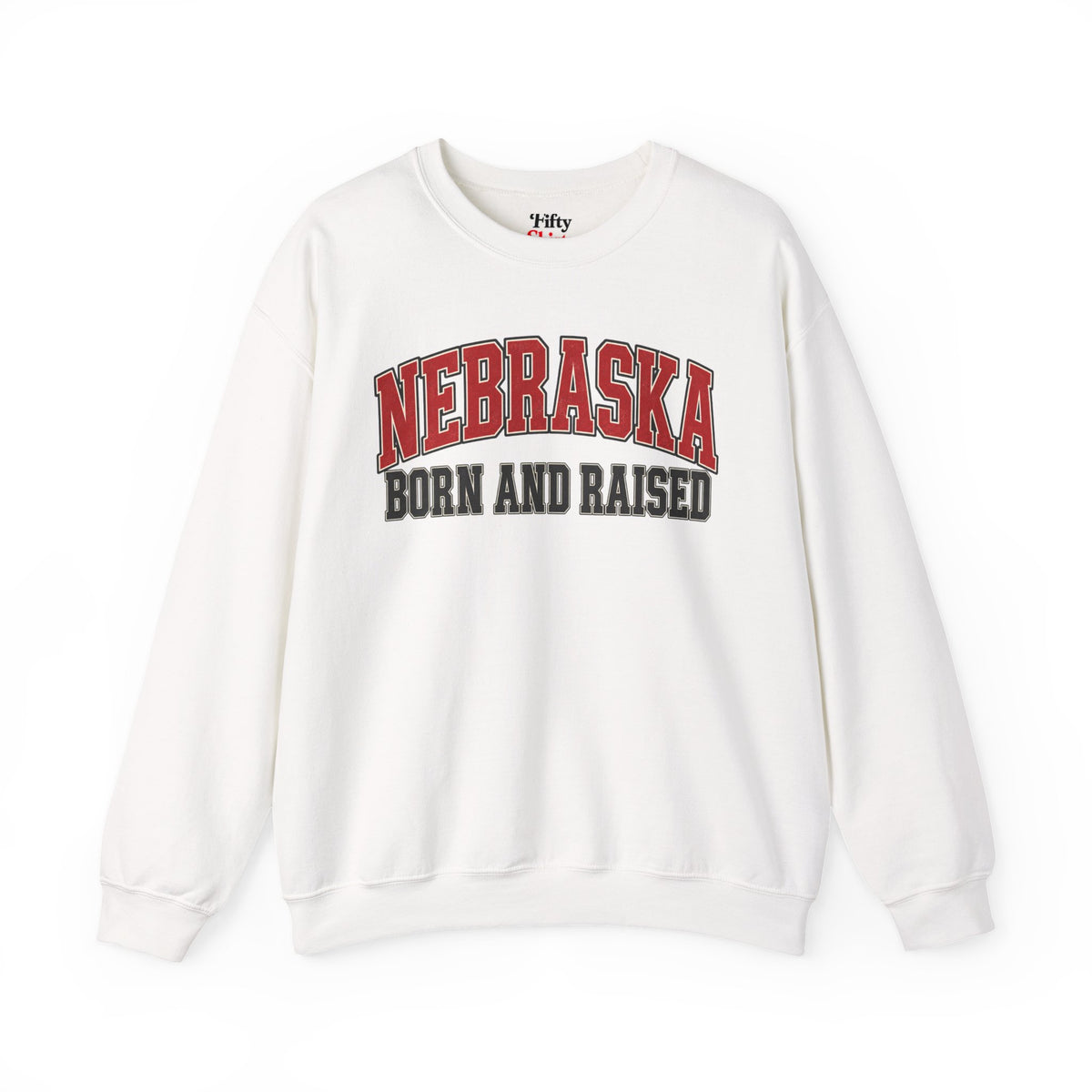 Nebraska Born and Raised Unisex Crewneck Sweatshirt State Name Graphic