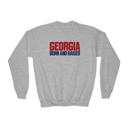 Georgia Born and Raised Modern Southern Streetwear Unisex Youth Crewneck Sweatshirt