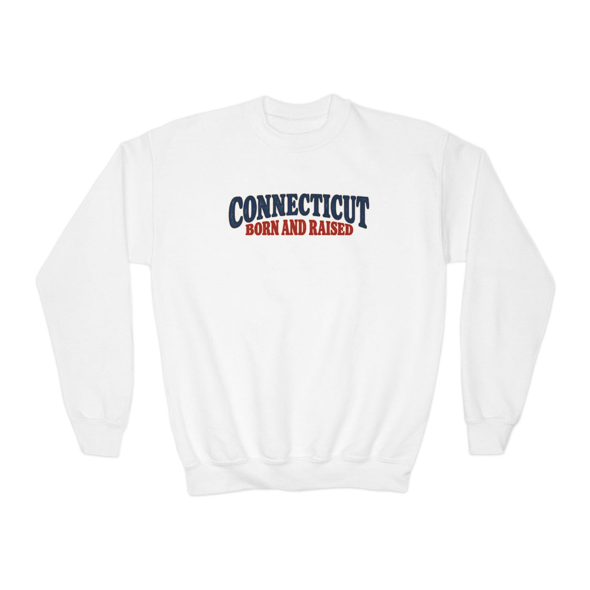 Connecticut Born and Raised 1970s Americana Unisex Youth Crewneck Sweatshirt