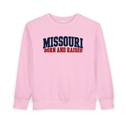 Missouri Born and Raised Minimal Vintage Unisex Toddler Sweatshirt Graphic