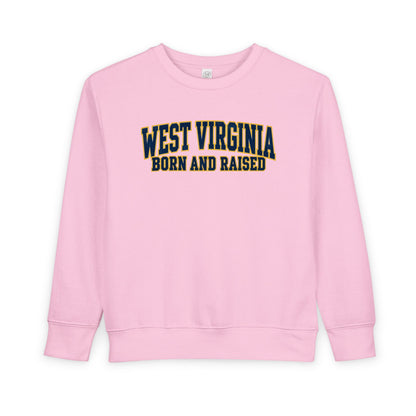 West Virginia Born and Raised Classic Collegiate Unisex Toddler Sweatshirt