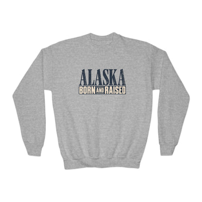 Alaska Born and Raised Premium Heritage Unisex Youth Crewneck Sweatshirt Graphic