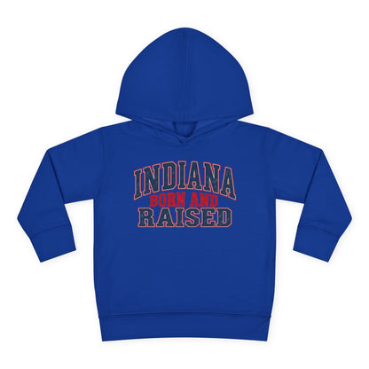 Indiana Born and Raised Bold Hometown Pride Unisex Toddler Pullover Fleece Hoodie
