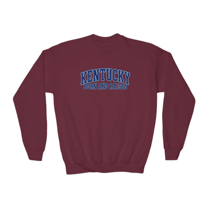 Kentucky Born and Raised Classic Collegiate Unisex Youth Crewneck Sweatshirt Graphic