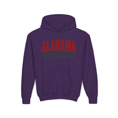 Alabama Born and Raised Rugged Workwear Unisex Youth Heavy Blend Hooded Sweatshirt Graphic