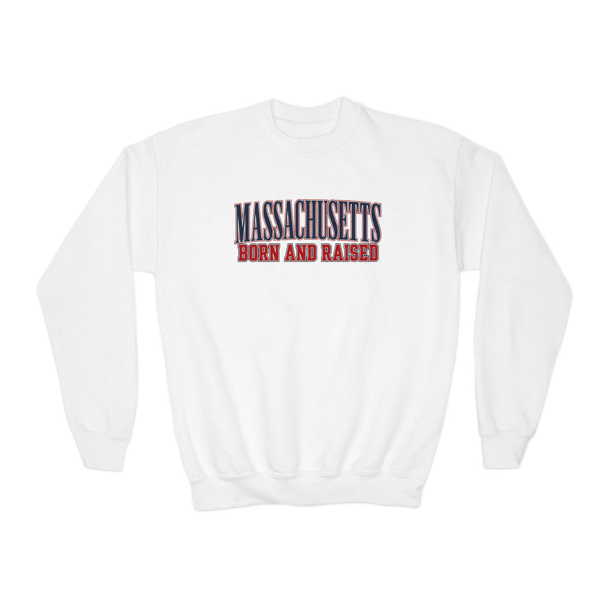 Massachusetts Born and Raised High-End Editorial Unisex Youth Crewneck Sweatshirt