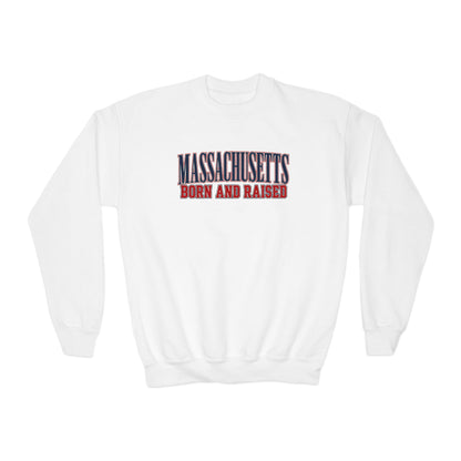 Massachusetts Born and Raised High-End Editorial Unisex Youth Crewneck Sweatshirt