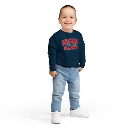 Indiana Born and Raised Vintage Collegiate Unisex Toddler Sweatshirt