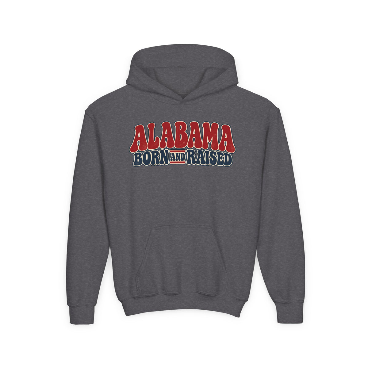 Alabama Born and Raised Retro 1970s Americana Unisex Youth Heavy Blend Hooded Sweatshirt Graphic