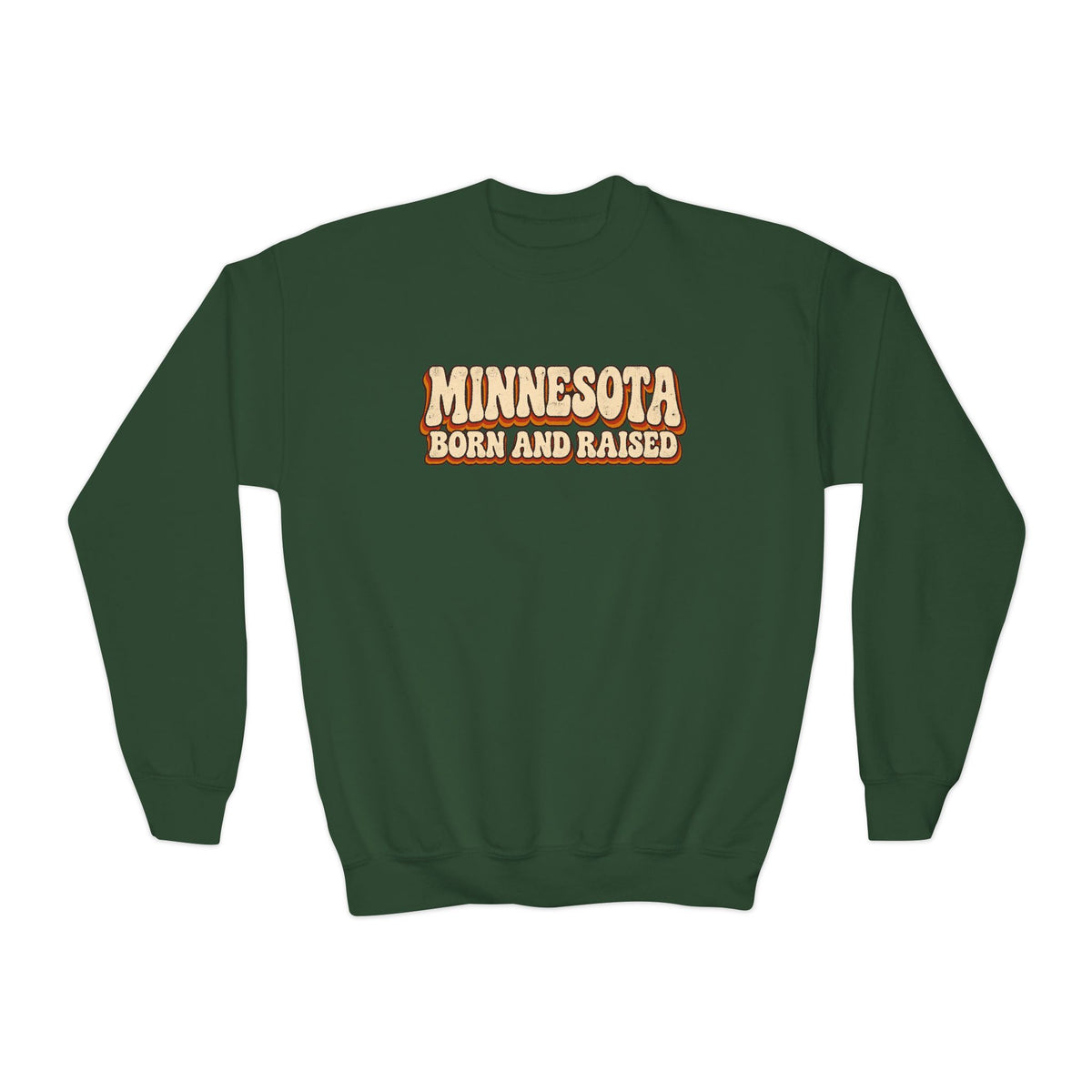 Minnesota Born and Raised Retro 1970s Unisex Youth Crewneck Sweatshirt Graphic