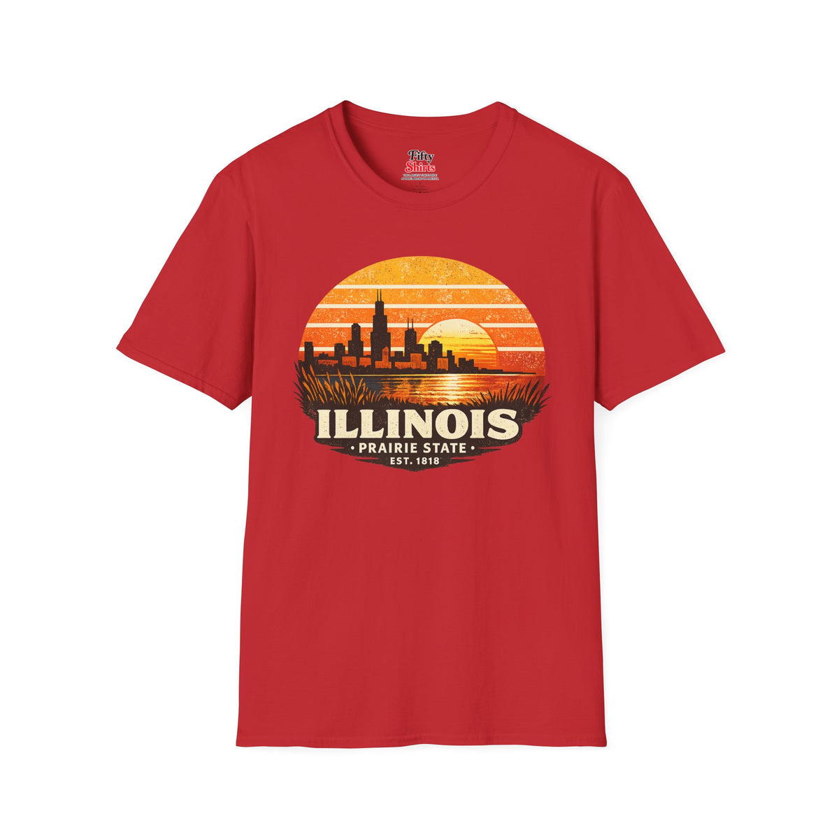 Illinois Skyline Sunset Unisex Softstyle T Shirt State Pride Graphic Tee Collections FS03