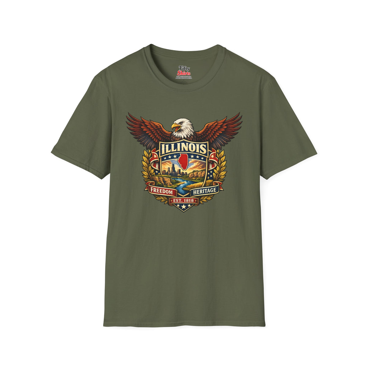 Illinois Americana Eagle Unisex Softstyle T Shirt State Pride Graphic Tee Collections FS03