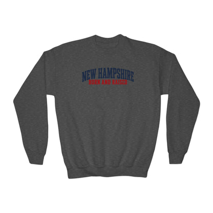 New Hampshire Born and Raised Minimal Heritage Unisex Youth Crewneck Sweatshirt Graphic