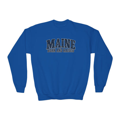 Maine Born and Raised Coastal Heritage Unisex Youth Crewneck Sweatshirt