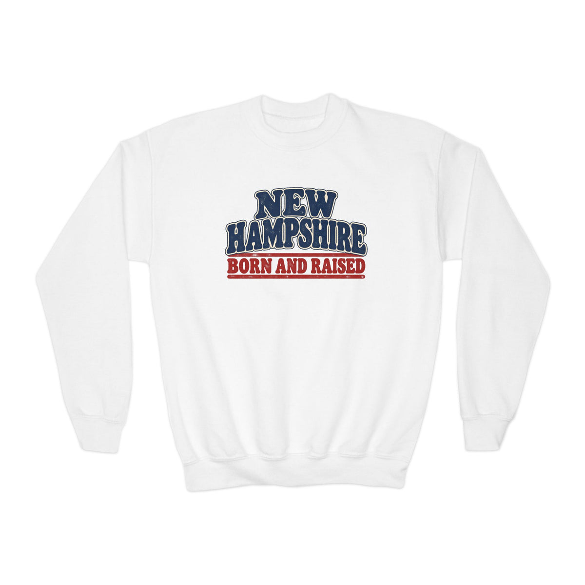 New Hampshire Born and Raised Retro 1970s New England Unisex Youth Crewneck Sweatshirt Graphic