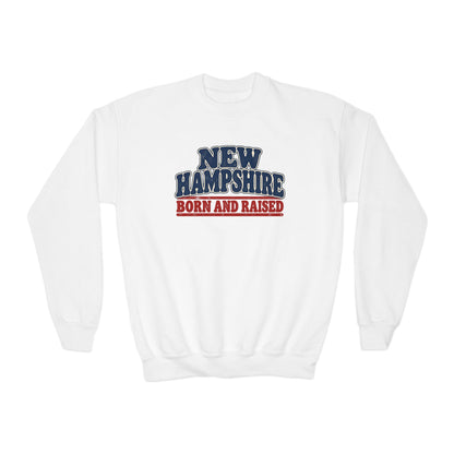 New Hampshire Born and Raised Retro 1970s New England Unisex Youth Crewneck Sweatshirt Graphic