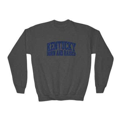 Kentucky Born and Raised Bold Athletic Unisex Youth Crewneck Sweatshirt Graphic