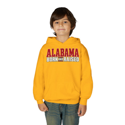 Alabama Born and Raised Premium Southern Streetwear Unisex Youth Heavy Blend Hooded Sweatshirt Graphic