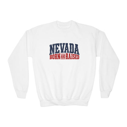 Nevada Born and Raised Rugged Western Unisex Youth Crewneck Sweatshirt Graphic