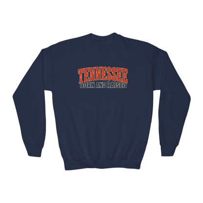 Tennessee Born and Raised Premium Southern Heritage Unisex Youth Crewneck Sweatshirt Graphic