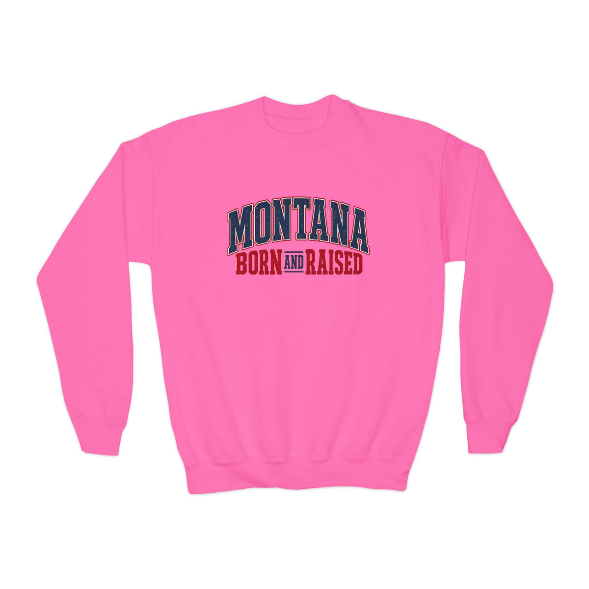 Montana Born and Raised Vintage Americana Unisex Youth Crewneck Sweatshirt Graphic